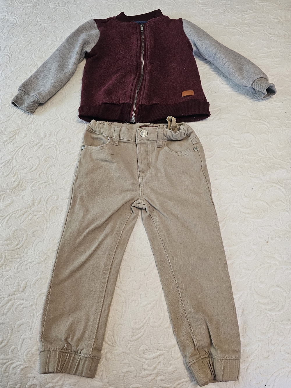 7 For All Mankind Beige Jogger Pants with Maroon & Gray Jacket Size 2T